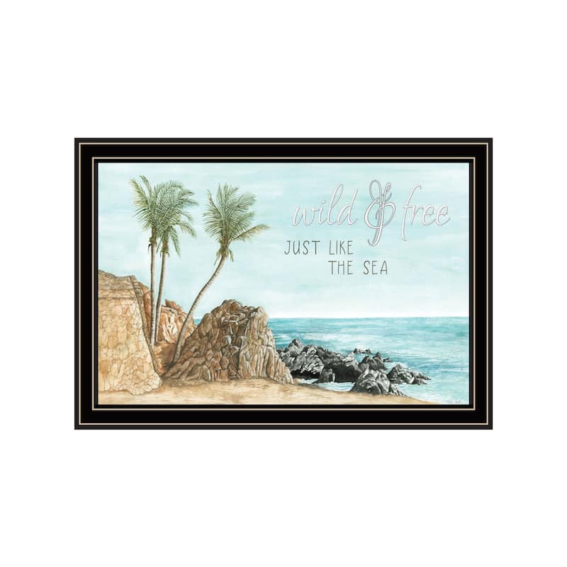 TrendyDecor4U Contemporary "WILD & FREE JUST like the SEA" Framed Print Wall Art - Black