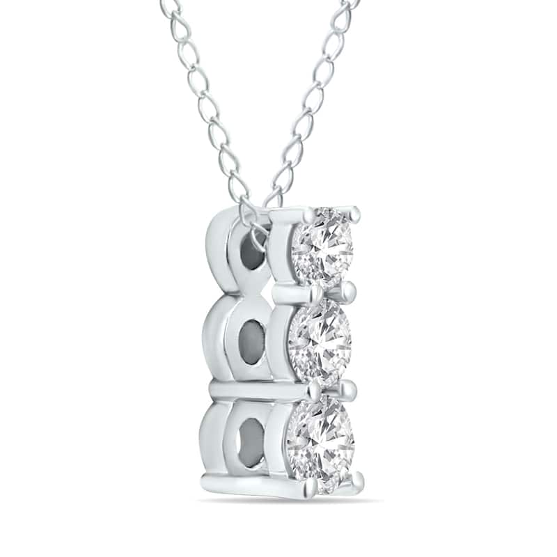 Marquee Certified 1/4 Carat TW Diamond Three Stone Pendant in 14K White Gold