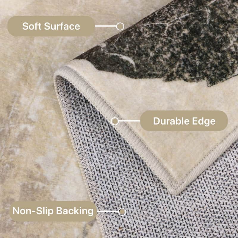 Mcow Leaf Collection Botanical Print Low-Pile Washable Area Rug