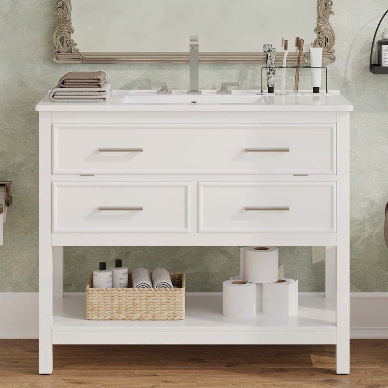 36 Inch Bathroom Vanity with Ceramic Sink - White