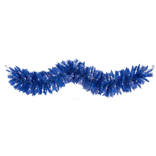 slide 2 of 3, 6' Blue Christmas Garland with 50 Warm White Lights