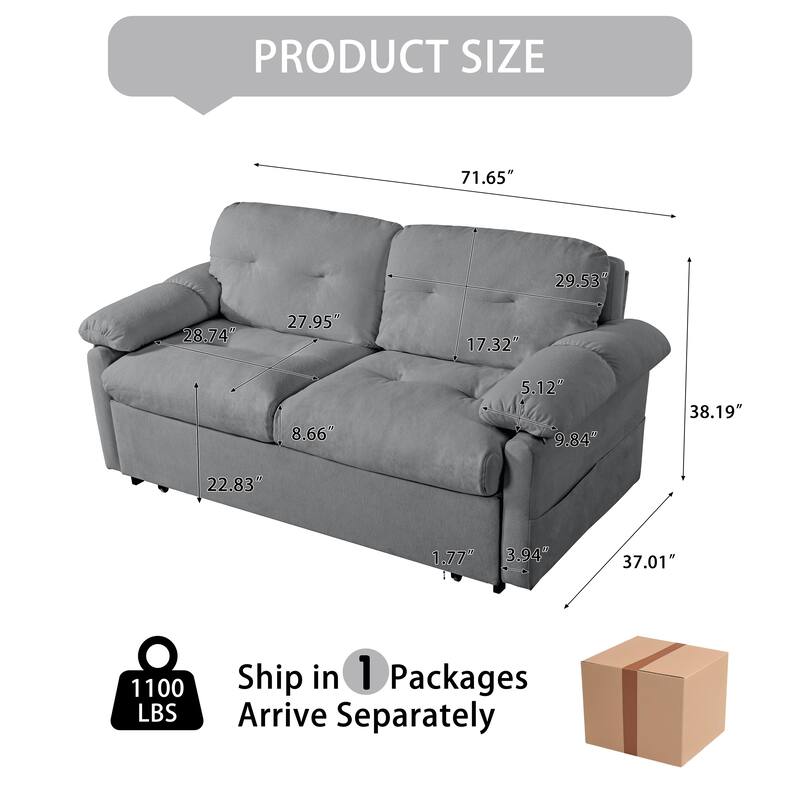 GDFStudio - 3-in-1 Chenille 75.59" Convertible Sofa Bed Queen Size