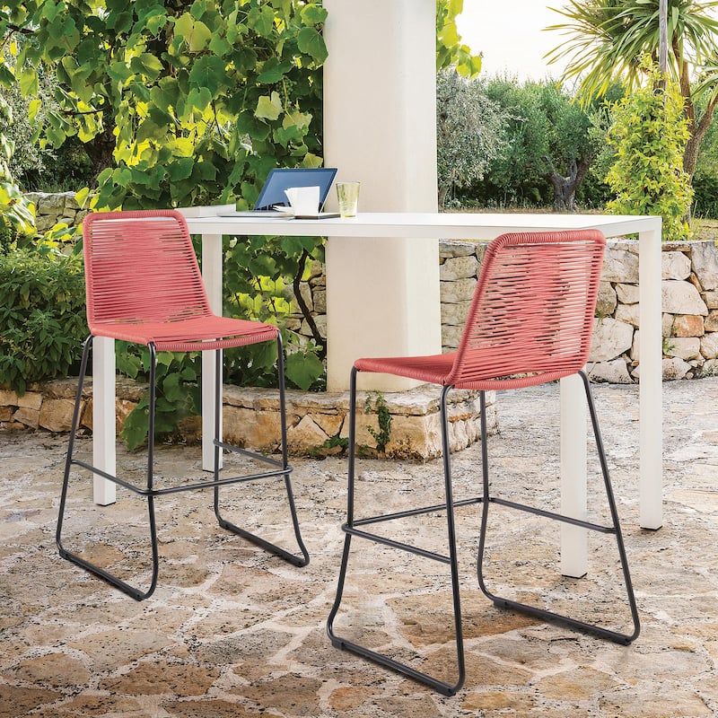 Shasta Black Metal and Rope Indoor Outdoor Patio Counter Height Chairs - Set of 2 - Counter Height