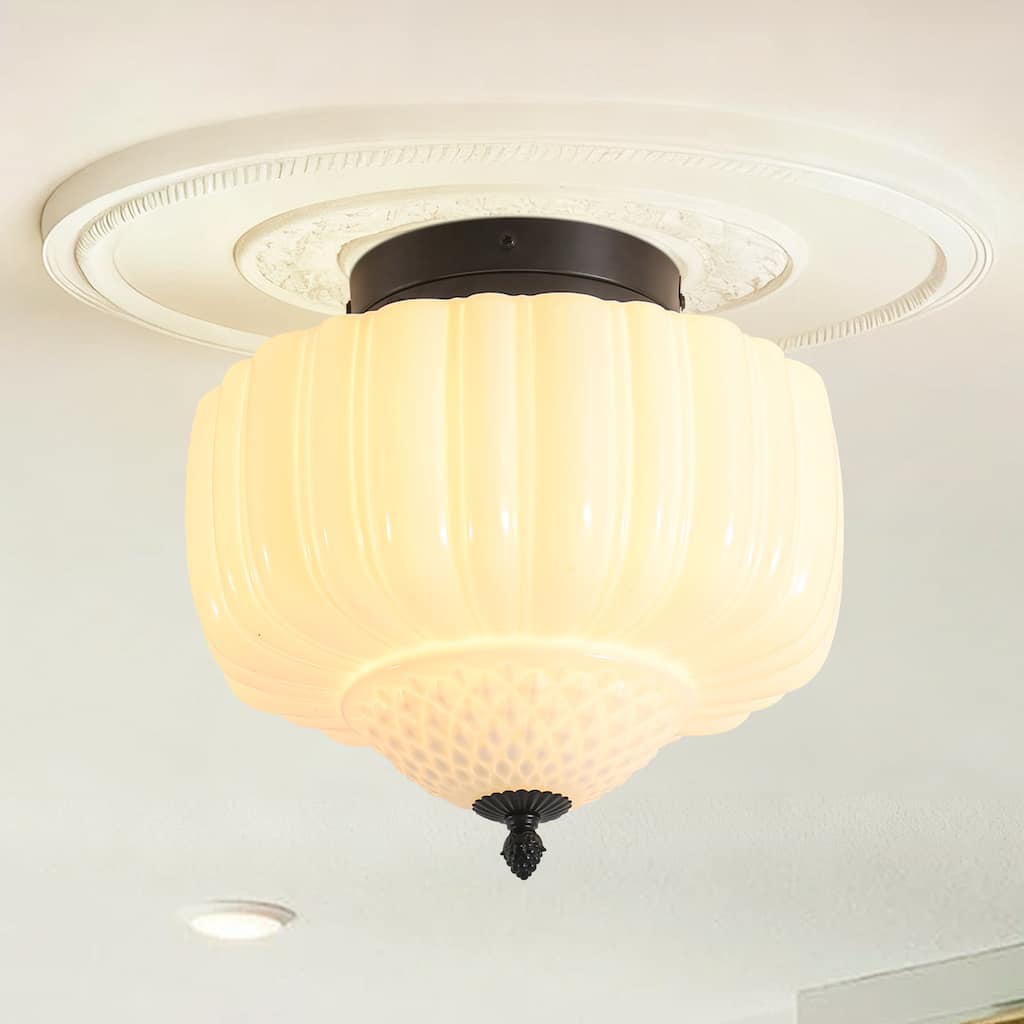 12.6" Modern Coastal Schoolhouse Semi-Flush Mount Ceiling Light with Milk Textured Glass for Bedroom, Kitchen, Entryways
