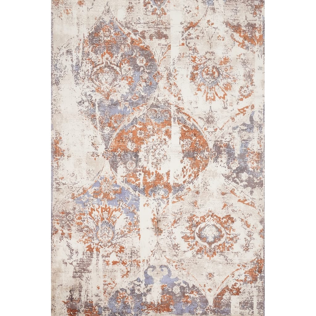 Hand Knotted Oriental Viscose Silk Carpet Modern Abstract Beige & Ivories Abstract Area Rug - 7' 7'' X 5' 7''