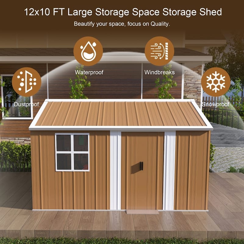 12x10FT Heavy-Duty Metal Storage Shed with Windows, Lockable Door and Ventilation