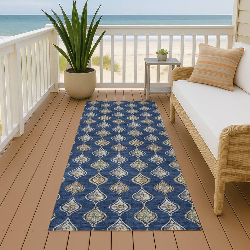 Machine Washable Indoor/ Outdoor Casual Greenwood Chantille Rug - Navy - 2'3" x 7'6"