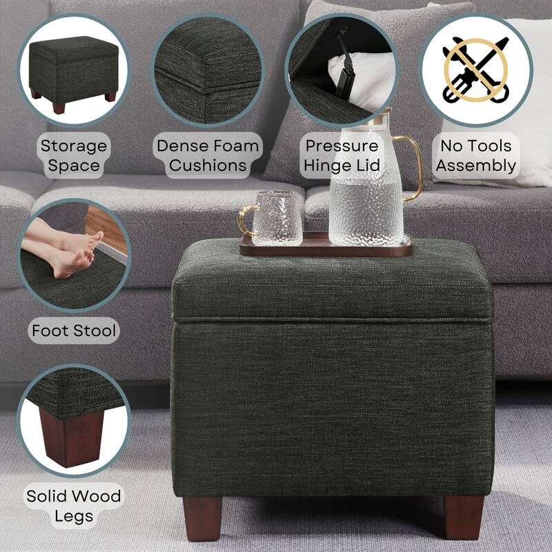 Stylish Upholstered Storage Ottoman with Hidden Compartment for Seating, Coffee Table Use and Storage Solutions