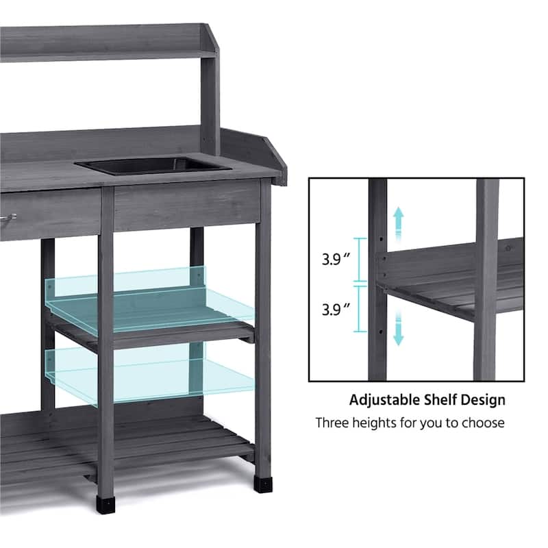 Yaheetech Garden Potting Bench Planting Bench with Sink Drawer Rack - N/A