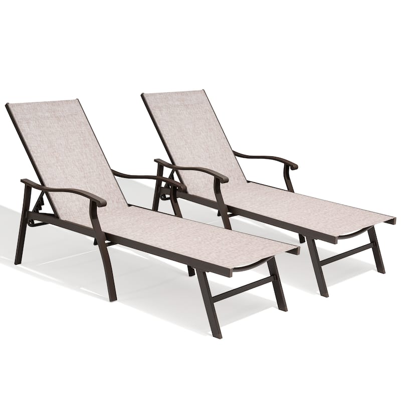 Outdoor Patio Aluminum Adjustable Chaise Lounge Chairs (Set of 2) with Arms - See Picture