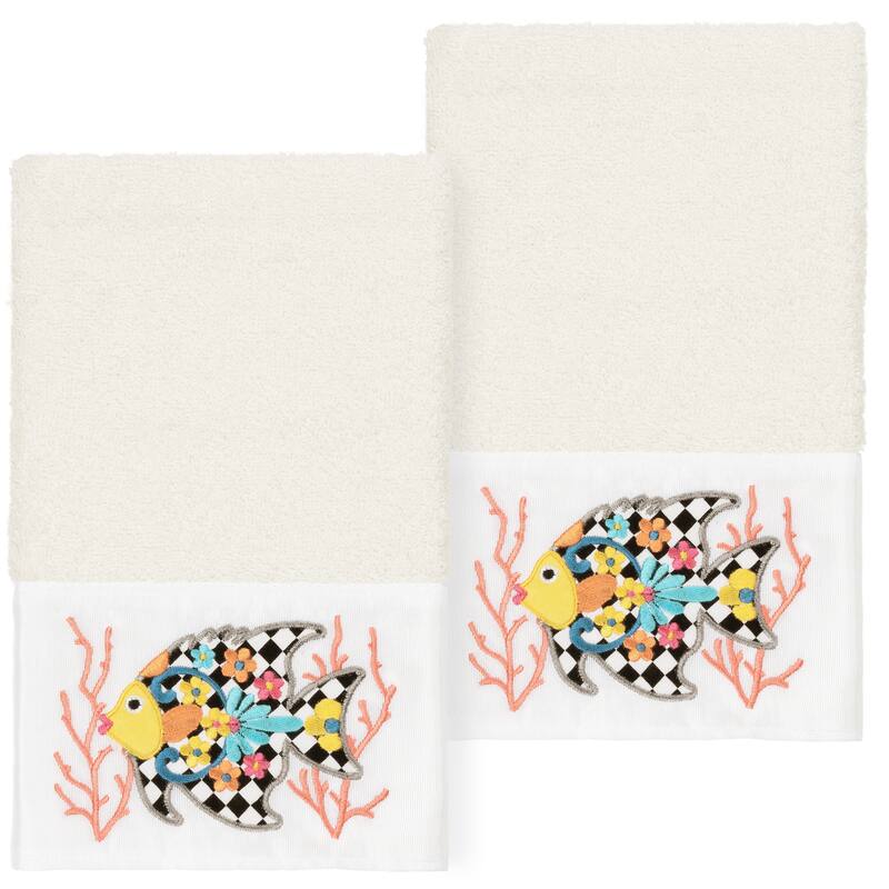 Authentic Hotel and Spa 100% Turkish Cotton Feliz 2PC Embellished Hand Towel Set - Cream