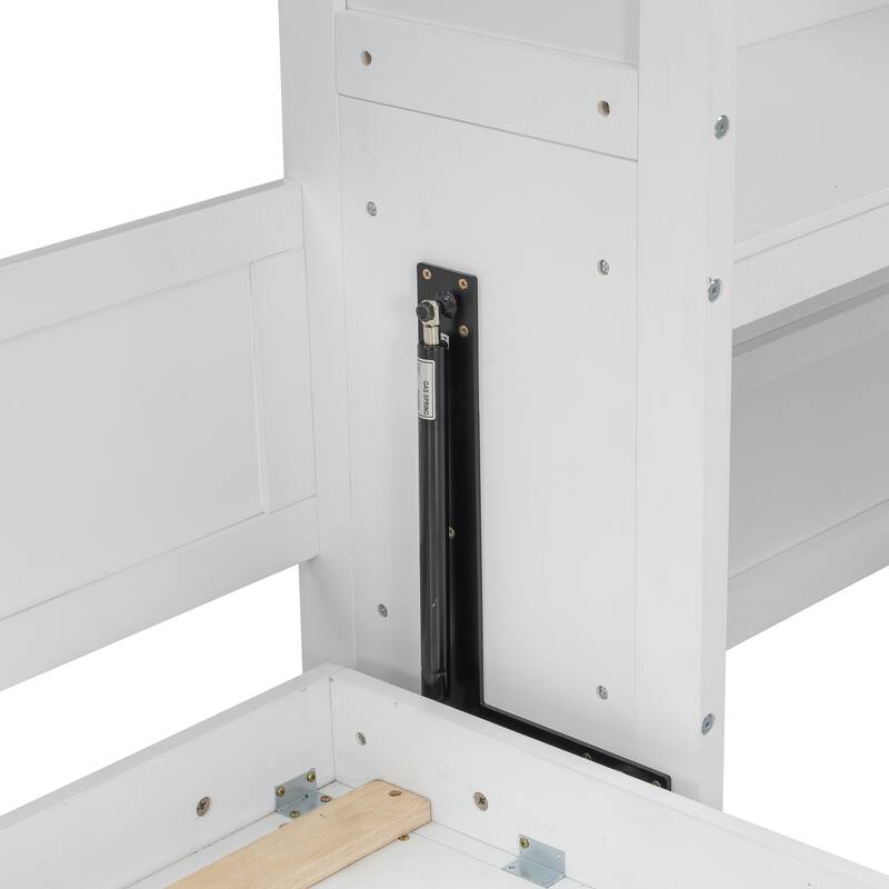 Queen Size Hydraulic Lift Murphy Bed Solid Wood Wall Bed Frame, Storage Murphy Cabinet Bed with Desk, No Box Spring Needed