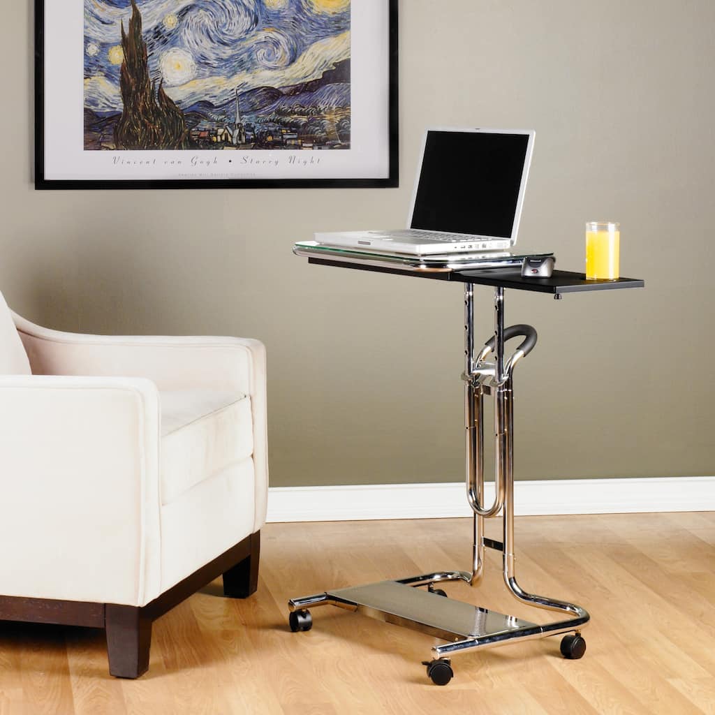 Calico Designs Wheeled Glass Top Laptop Cart with Mouse Tray