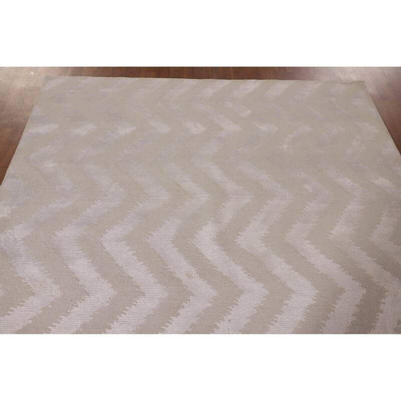 Chevron Style Modern Indian Area Rug Hand-Knotted Wool Carpet - 6'0"x 8'9"