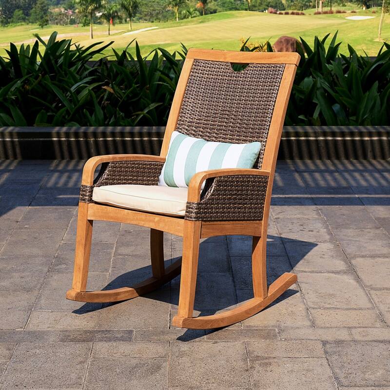 Cambridge Casual Palma 3-piece Teak Wicker Outdoor Rocking Chair Chat Set - FREE Lumbar Pillow
