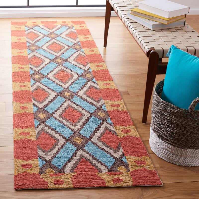 SAFAVIEH Handmade Four Seasons Malwine Floral Rug - 2'3" x 8' Runner - Light Blue/Red