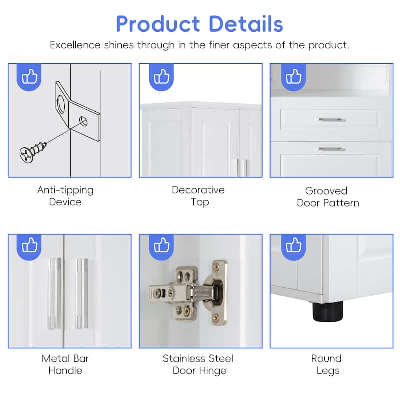 Tall Bathroom Cabinet with Tilt-Out Laundry Basket and Upper Storage Cabinet