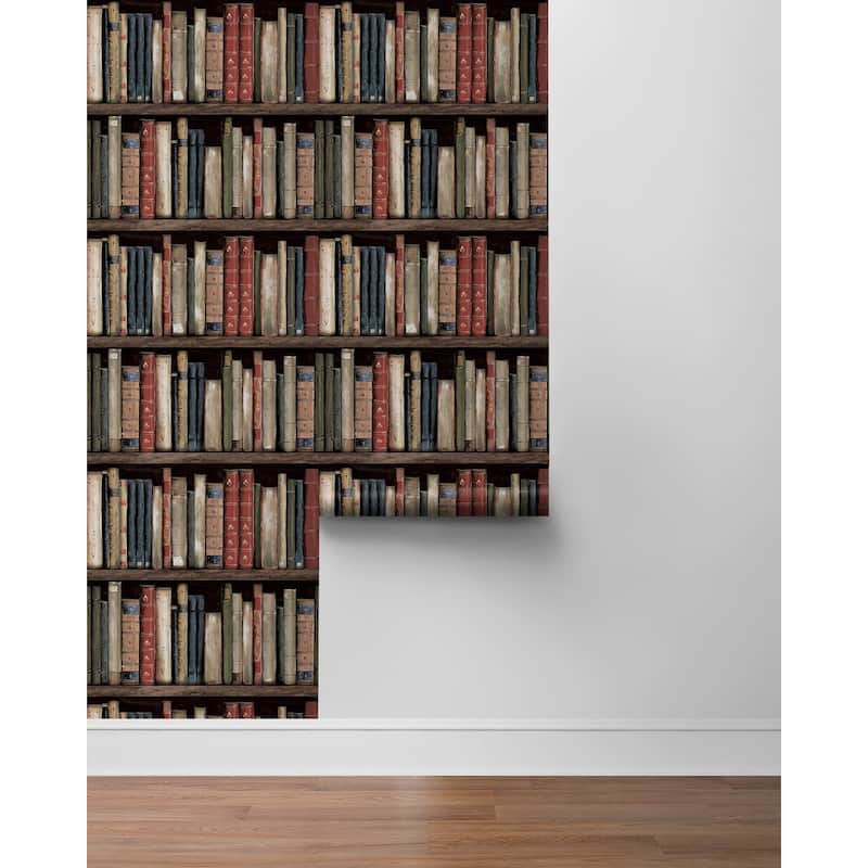 Harry & Grace Faux Bookshelves Peel and Stick Wallpaper