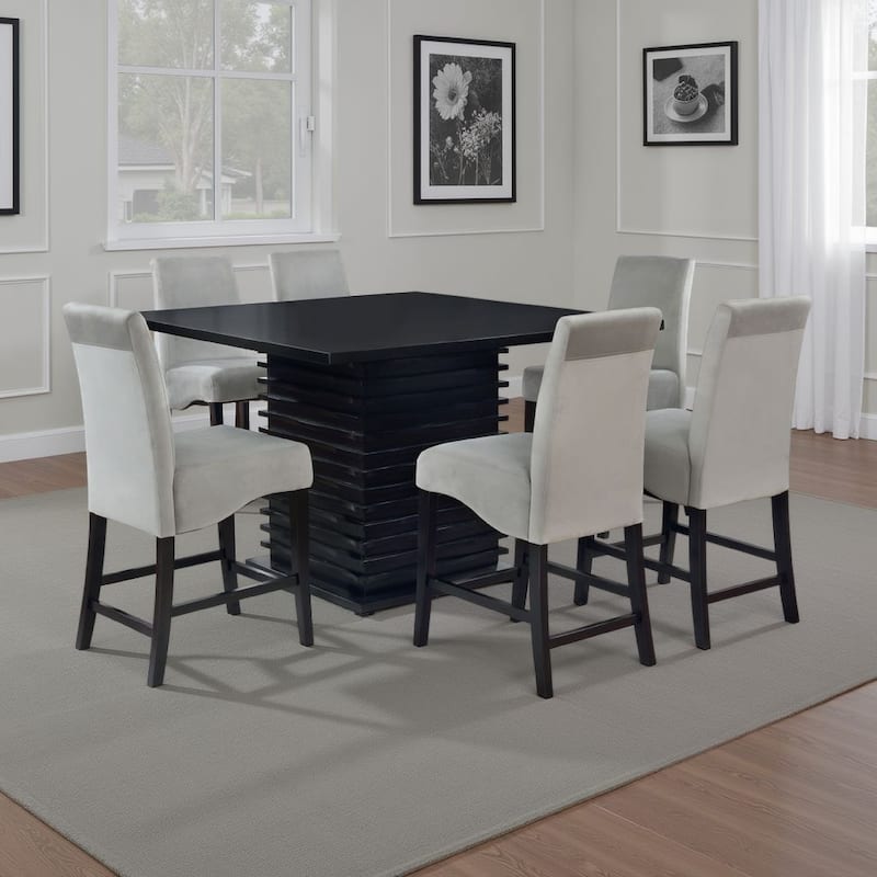 Tela 7pc Counter Height Dining Set, Black Wood Table, 6 Gray Chairs