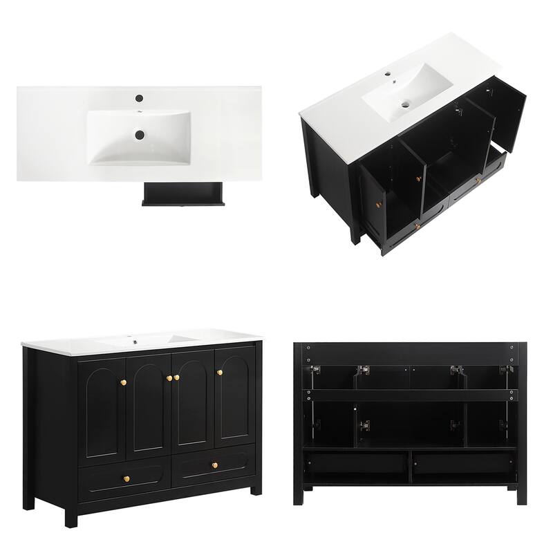 48" Black Bathroom Vanity with Ceramic Sink Combo