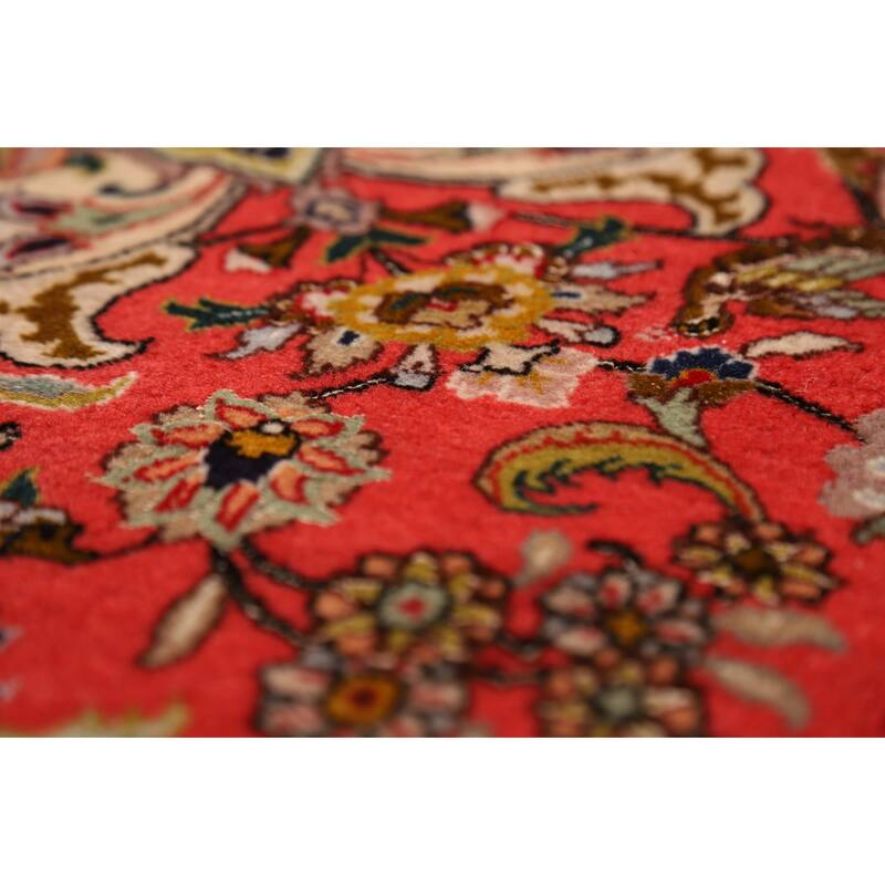 Hand-Knotted Red Floral Wool & Silk Tabriz Persian Rug - 5'1"x 6'9"