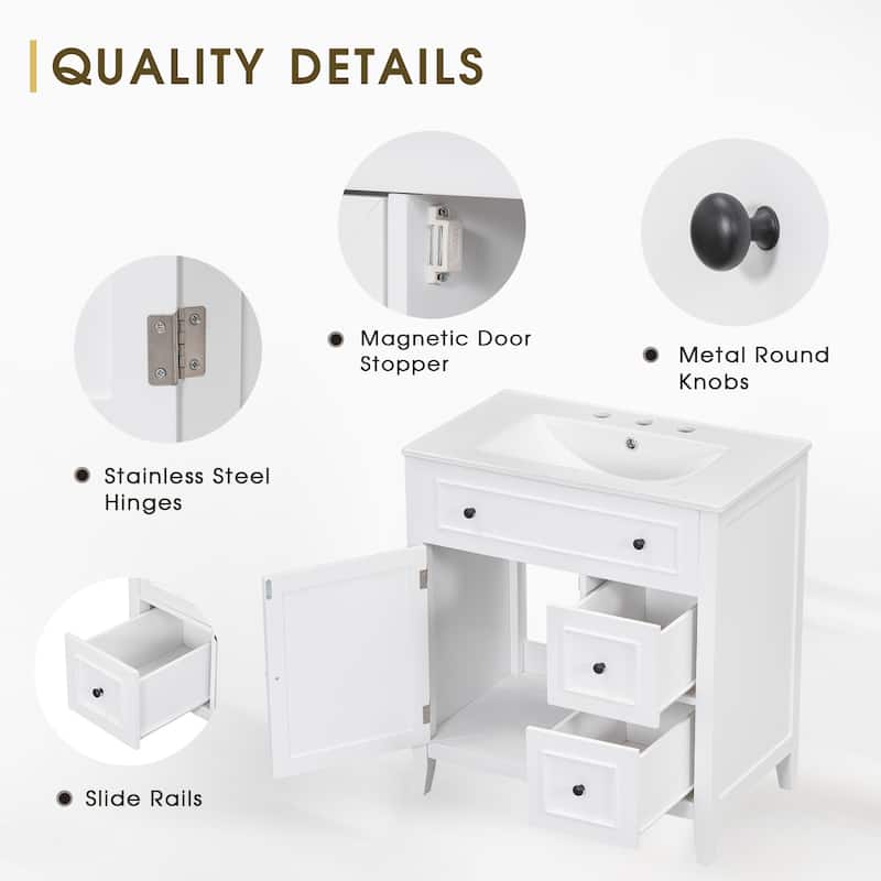 30" Bathroom Vanity with Sink Top, Bathroom Vanity Cabinet with Door and Two Drawers, Solid Wood Frame, One Package