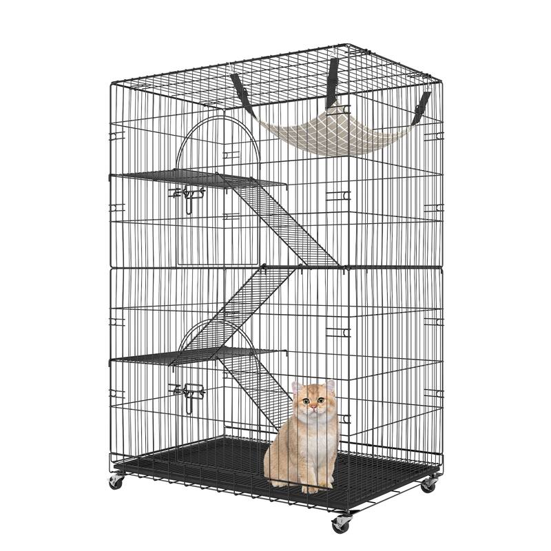 VEVOR 4 & 7 Tier Large Catio Detachable Metal Enclosure 35.4x23.6x51" & 71.2x34.6x66.5" with Platforms & Resting Area - 4-Tier - Black