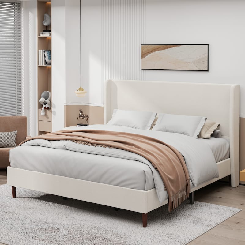Queen/King Size Bed Frame Chenille Upholstered Bed High Headboard