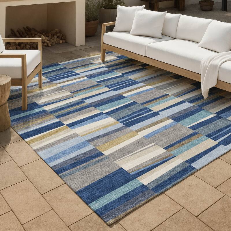 Machine Washable Indoor/ Outdoor Modern Antonito Chantille Rug - Navy - 3' x 5'