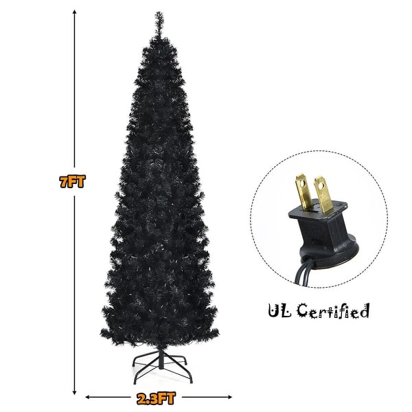 Gymax 6/7 FT Prelit Black Christmas Tree Artificial PVC Slim Pencil