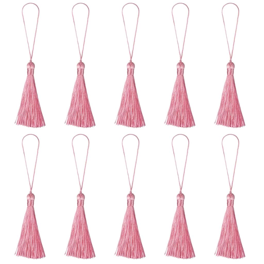 6.5" Silky Bookmark Tassels with Loop for DIY Craft Accessory, 20Pcs Pink