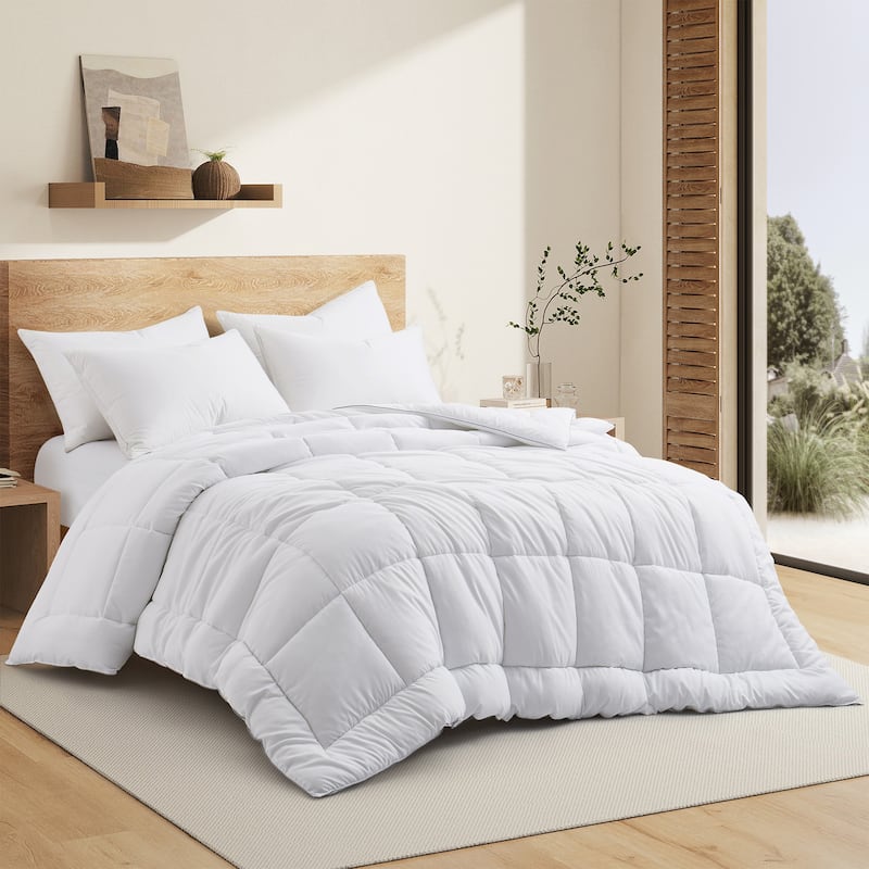 All-Season Fluffy Down Alternative Comforter, Embossed Duvet Insert with Corner Tabs