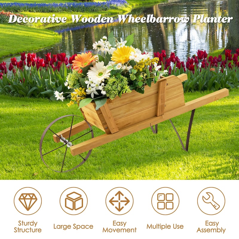 Costway Wooden Wagon Planter Decorative Indoor/Outdoor Rustic Flower - See Details