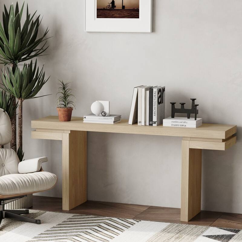 Wood Veneered Console Table, Minimalist Sofa Table Behind Couch for Entryway, Hallway, Living Room, Home Office
