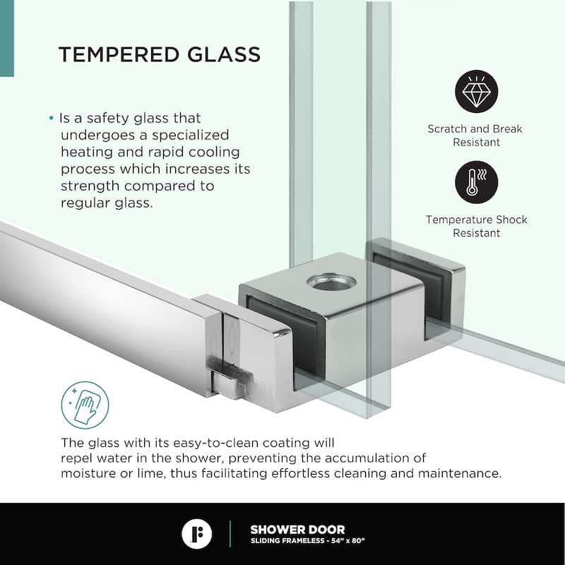 Fine Fixtures Frameless Clear Sliding Bathroom Shower Door