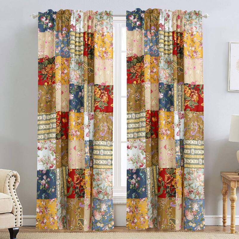 Country Garden Fall Flowers Paisley Window Curtain Panel/Drapes with Tie Backs