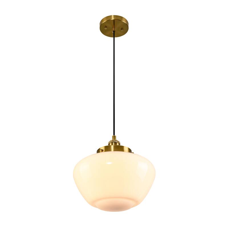 1-Light Mid-Century Modern Brass/Black Frosted Glass Globe Dome Pendant Light