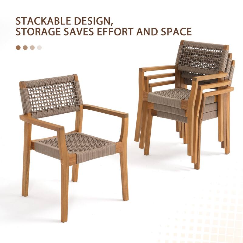 Outdoor Wooden Dining Table with 6 Woven - Seat Chairs Set