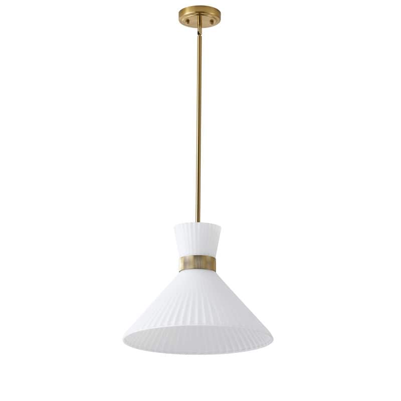 Modern LED Brass Pendant Light White Jade Glass Cone Shade