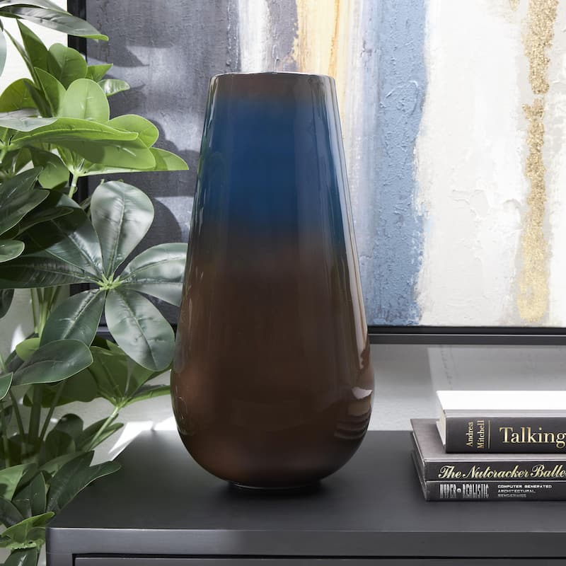 Metal Ombre Decorative Vase with Brown Accents - Blue - Roche River Decor