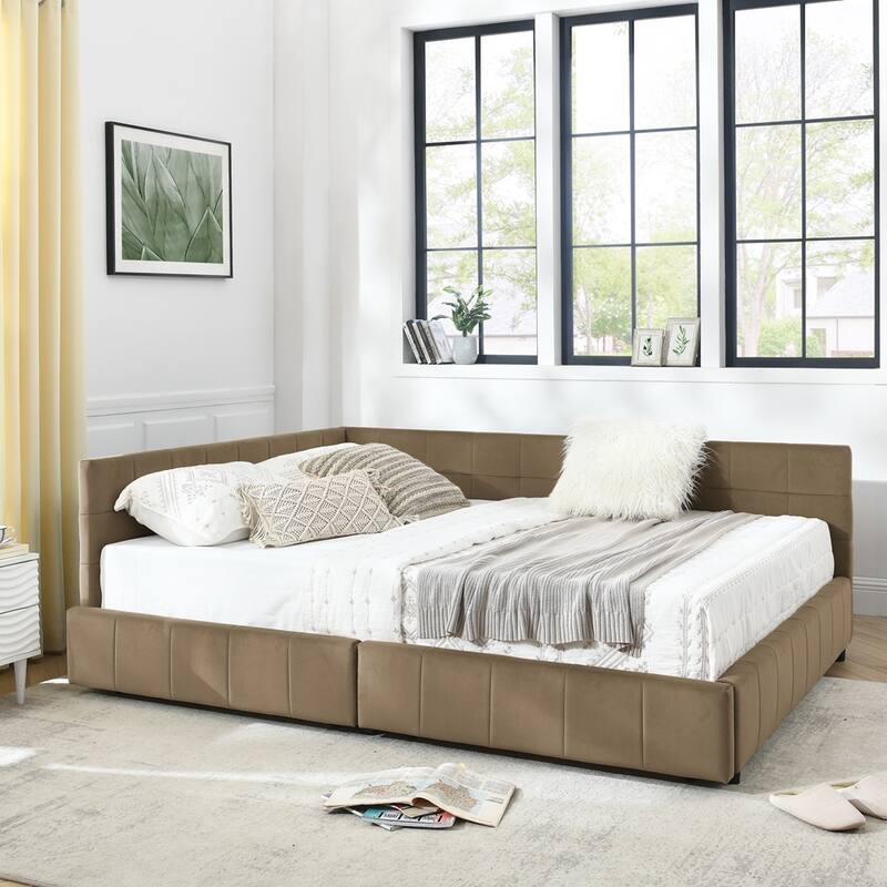 Bedroom Storage Upholstered Tufted DayBed With 2-Drawers
