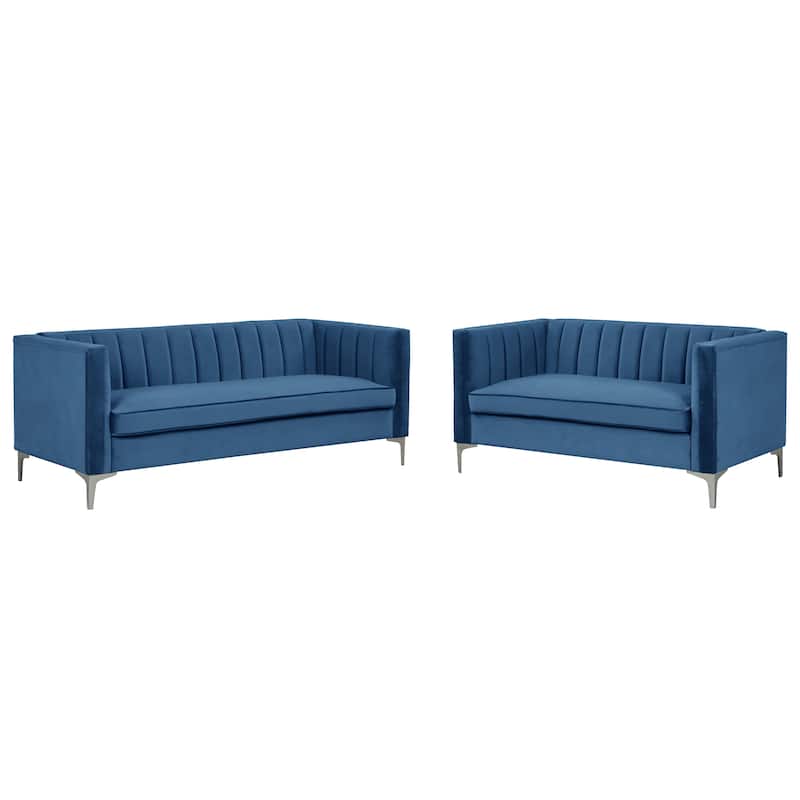 Morden Fort Modern 2 Pieces of Loveseat and Sofa Couch Set with Dutch Velvet Grey, Iron Legs