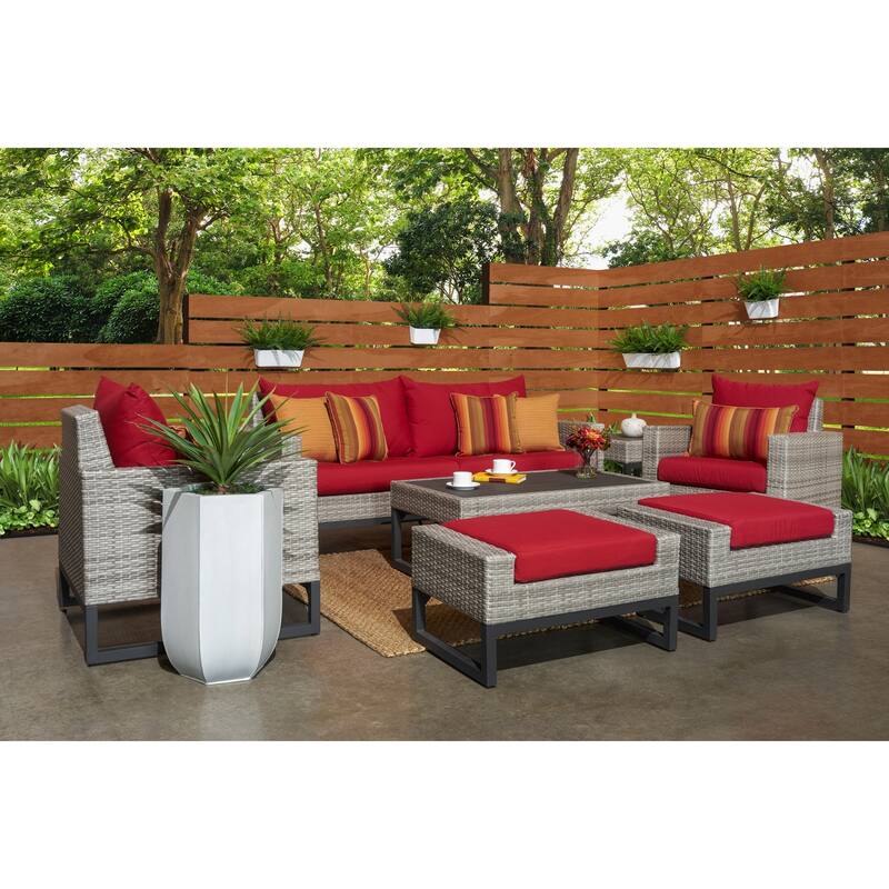 Milo Gray 7 Piece Sunbrella Outdoor Patio Deep Seating Set with Table