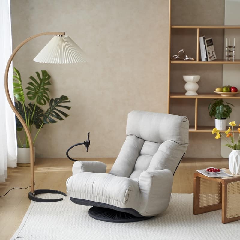 360 degree Swivel Adjustable Lounger with Phone Holder - Ergonomic Recliner for Living Room & Game Room Relaxation - Gray