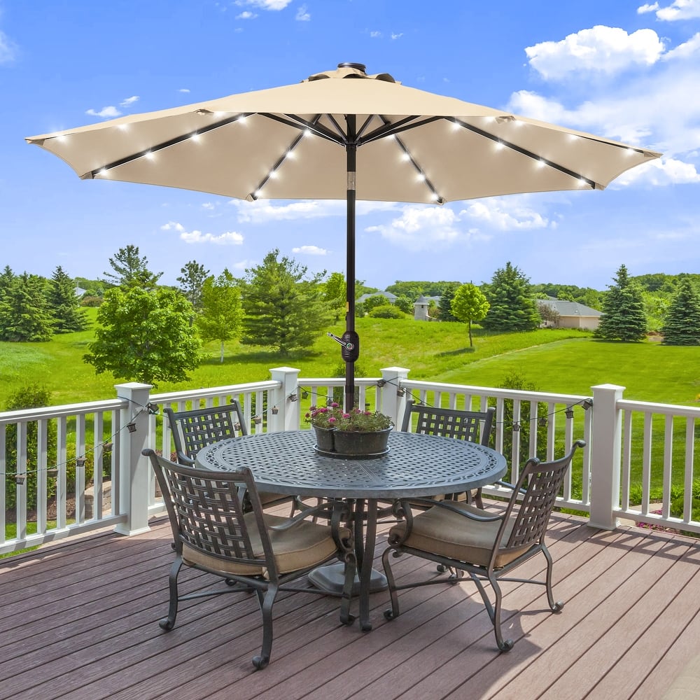 LIVOOSUN LED 9ft Patio Umbrella Market Umbrella Steel Tilt w/Crank