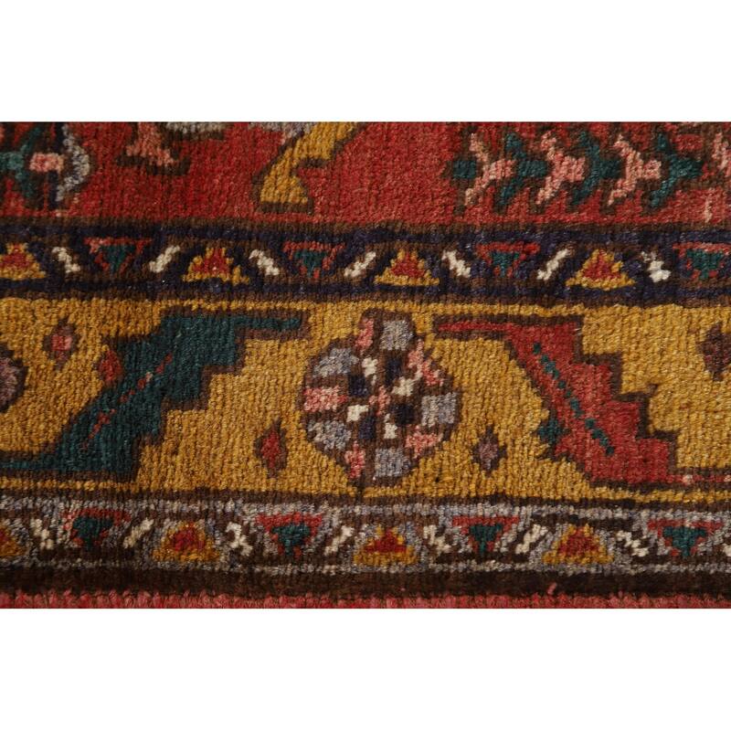 Geometric Hand-knotted Heriz Persian Vintage Runner Rug - 3'8"x 11'3"