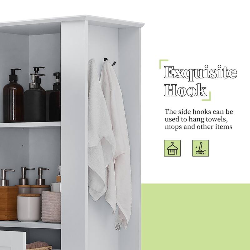 Roomfitters 67" Tall Modern Storage Cabinet with Tilt-Out Compartment and Side Hooks