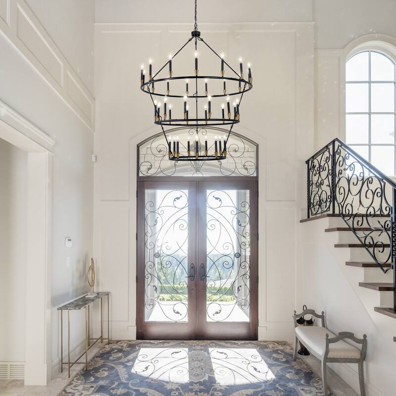 3Tier Wagon Wheel Chandelier Extra Large Chandeliers for High Ceilings - 36-Light