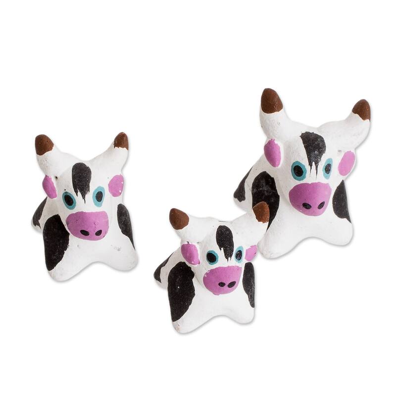 Novica Handmade Bull Family Ceramic Figurines (Set Of 3)
