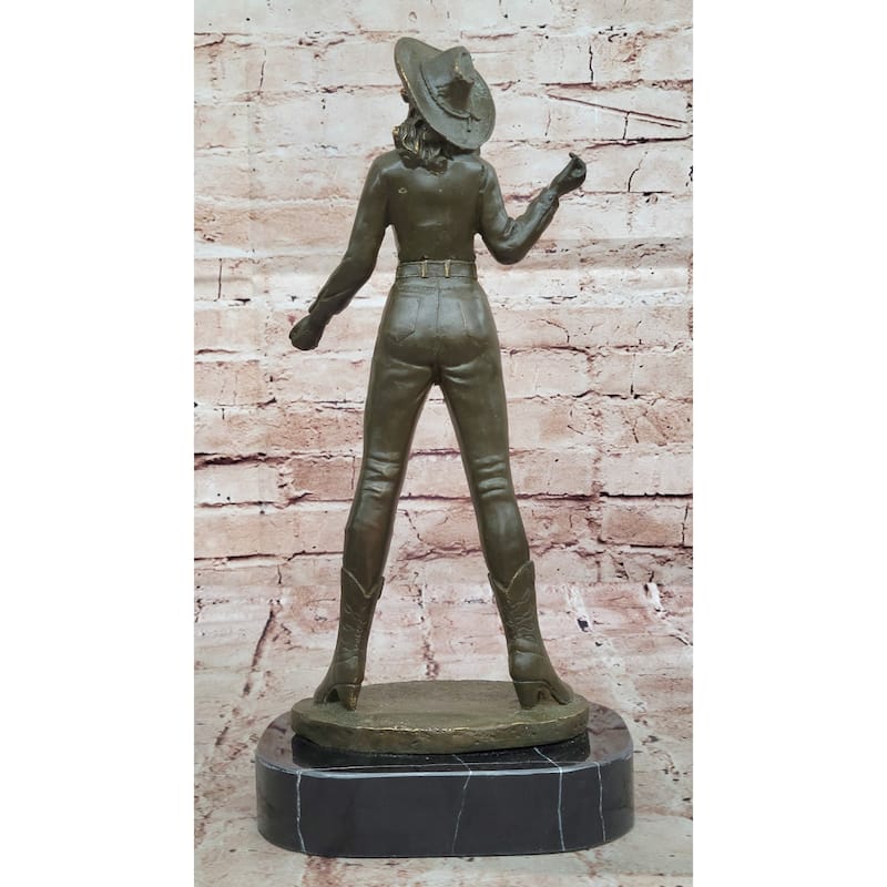 Standing Cowgirl Bronze Sculpture - Wild West Female Rancher Art